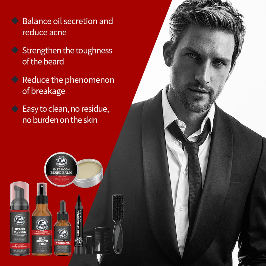 East Moon Men Beard Care Set for Cleaning Strengthen Nourishing Beard Promote Beard Growth Moisturizing Men Whisker Care Set