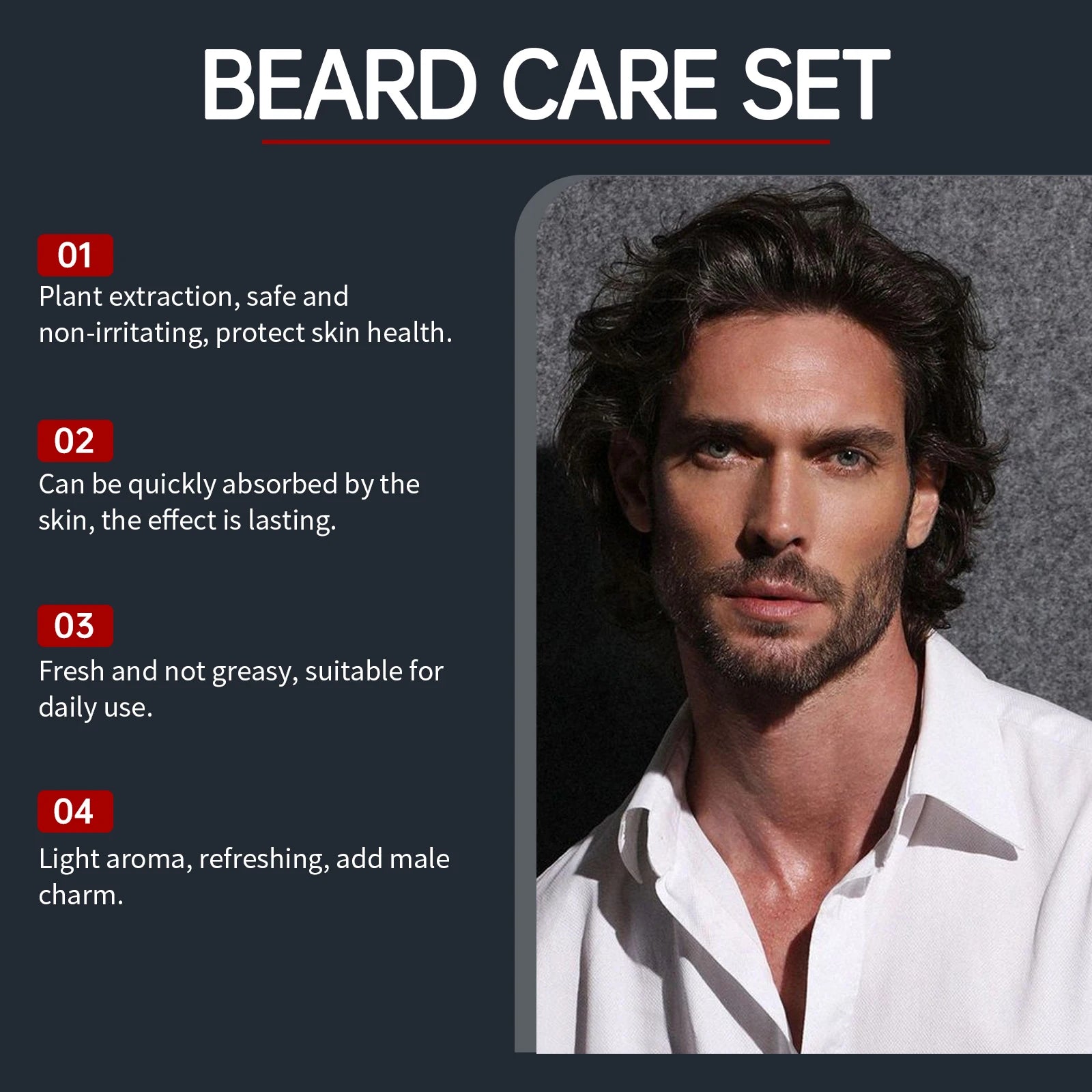 East Moon Men Beard Care Set for Cleaning Strengthen Nourishing Beard Promote Beard Growth Moisturizing Men Whisker Care Set