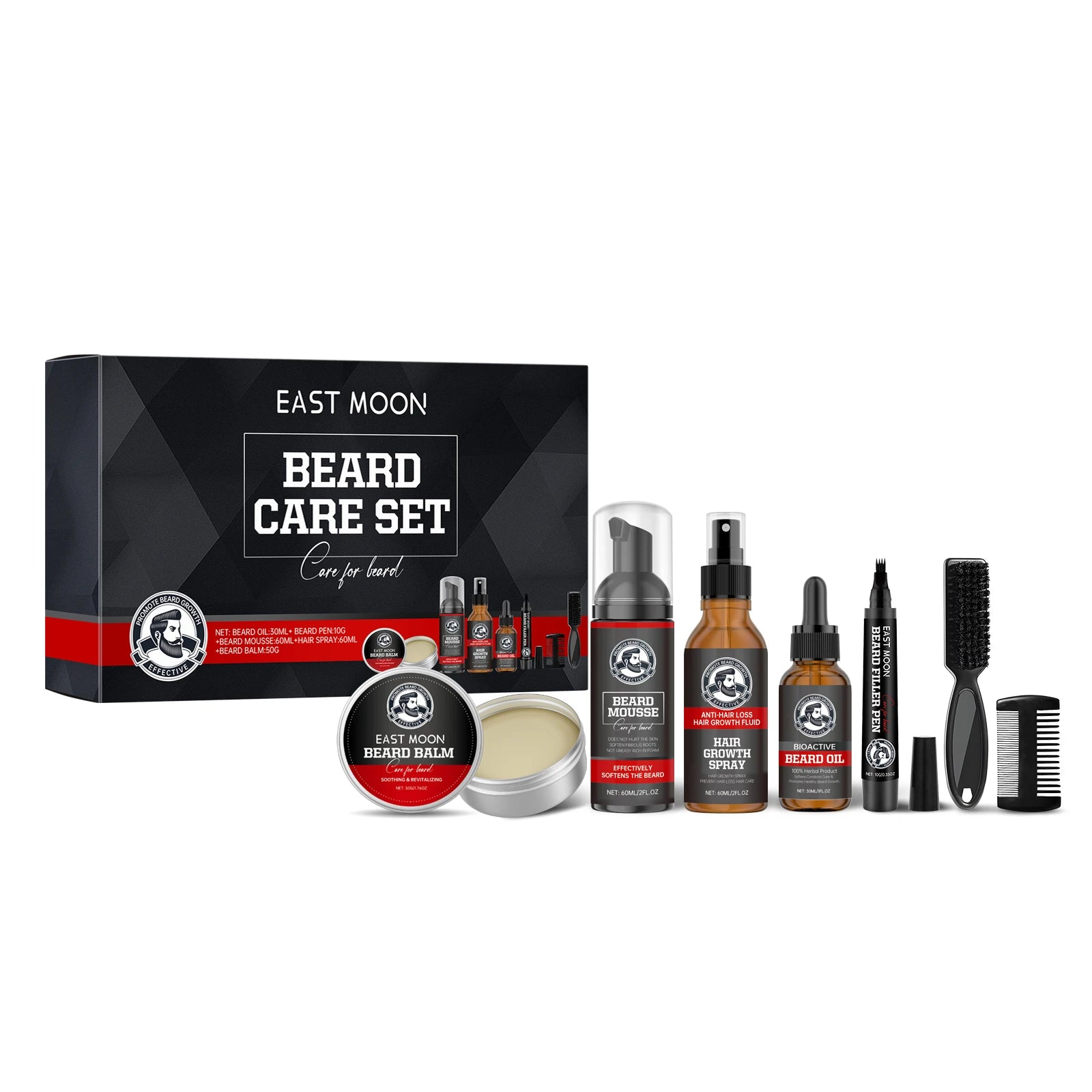 East Moon Men Beard Care Set for Cleaning Strengthen Nourishing Beard Promote Beard Growth Moisturizing Men Whisker Care Set