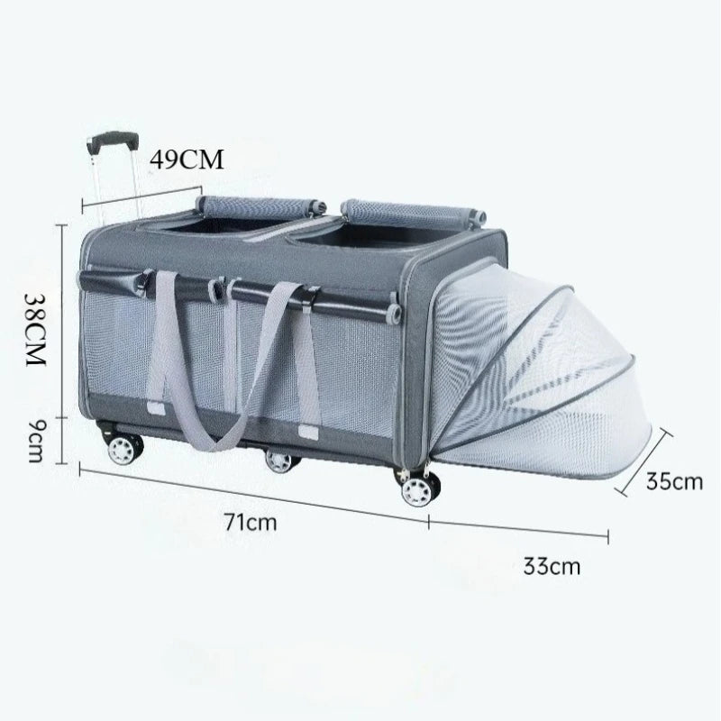 30kg Heavy-Duty Foldable Pet Carrier for Dogs/Cats - All-Terrain Trolley with Removable Wheels, Breathable XXL Travel Stroller