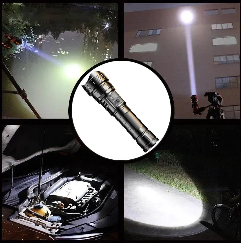 USB Rechargeable High Power LED Flashlight Super Bright Torch, Portable Hand Light for Camping, Hiking  Emergency Survival