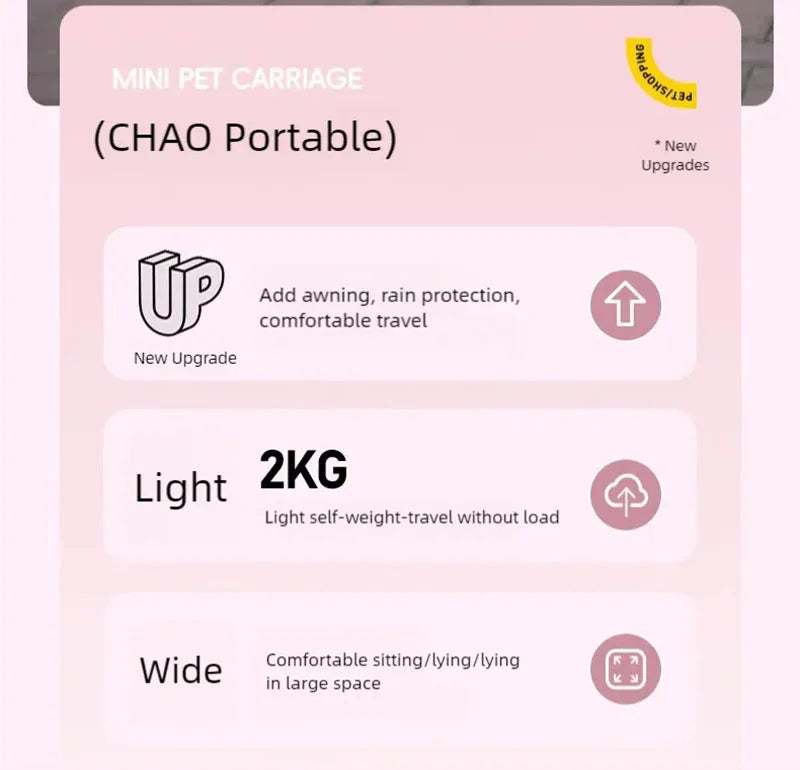 Pet Cart Dog Cat Cart Outdoor Small Pet Cart Lightweight Foldable Outdoor