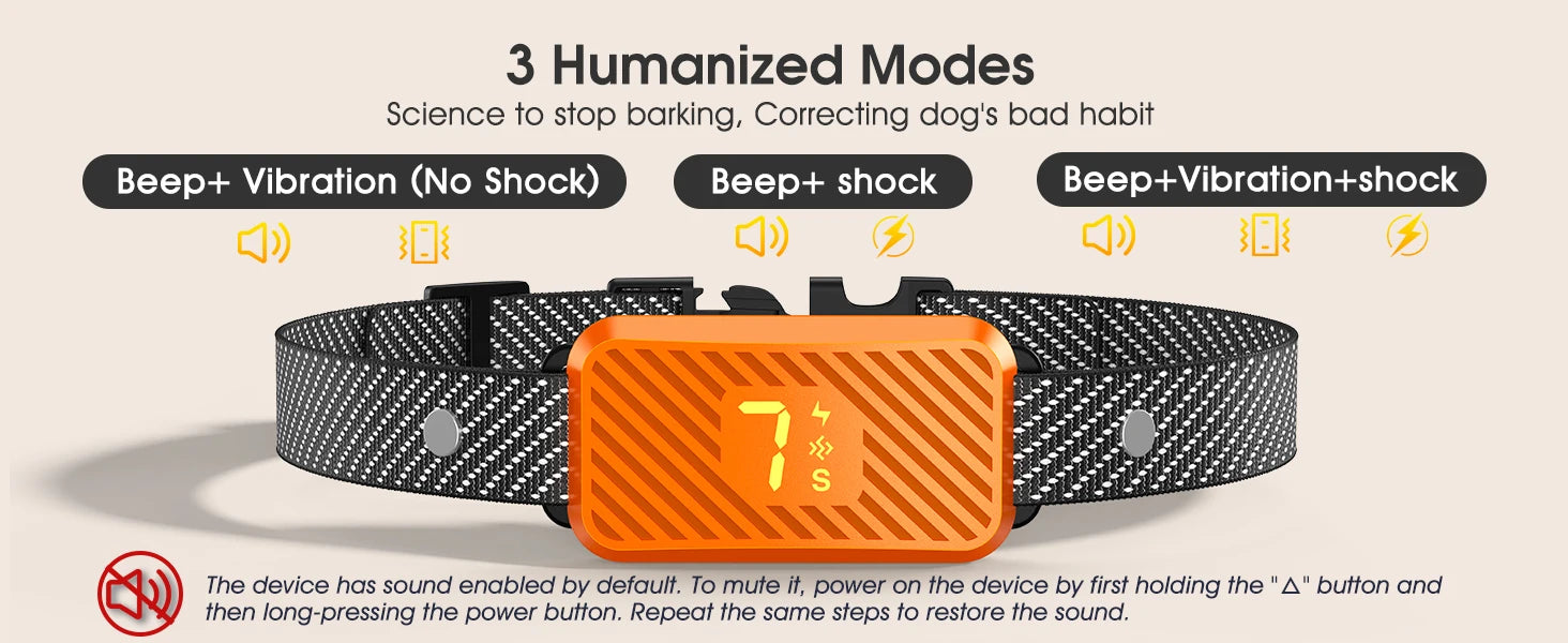 Dog Bark Collar for Large Medium Small Dogs, Smart Barking Collar, Rechargeable with 7-Level Sensitivity, 3 Beep & Vibration