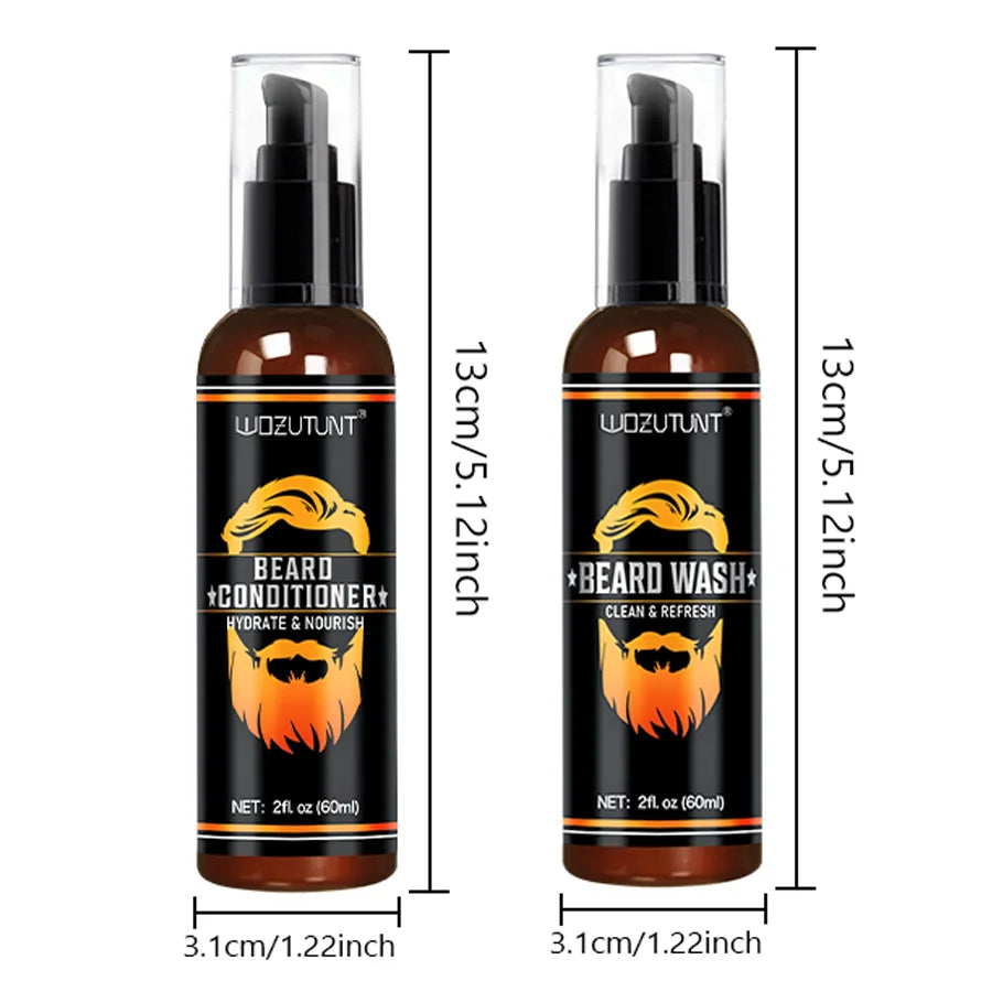 Beard Wash Care Kit Cleaning Strengthen Nourishing Moisturizing Anti-detachment Moustache Shampoo Conditioner Set for Men Gift