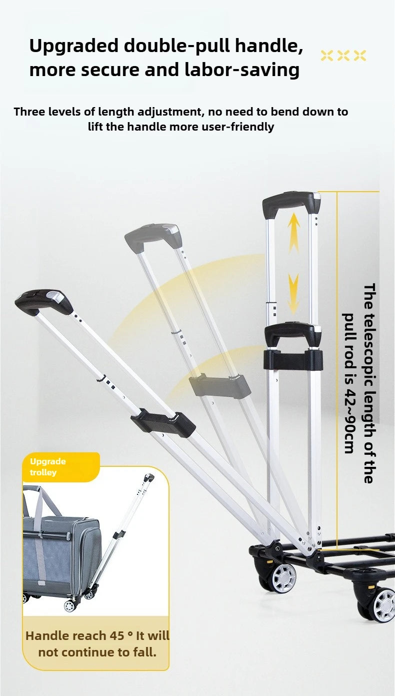 30kg Heavy-Duty Foldable Pet Carrier for Dogs/Cats - All-Terrain Trolley with Removable Wheels, Breathable XXL Travel Stroller