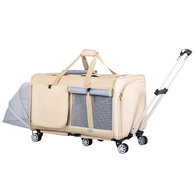 30kg Heavy-Duty Foldable Pet Carrier for Dogs/Cats - All-Terrain Trolley with Removable Wheels, Breathable XXL Travel Stroller