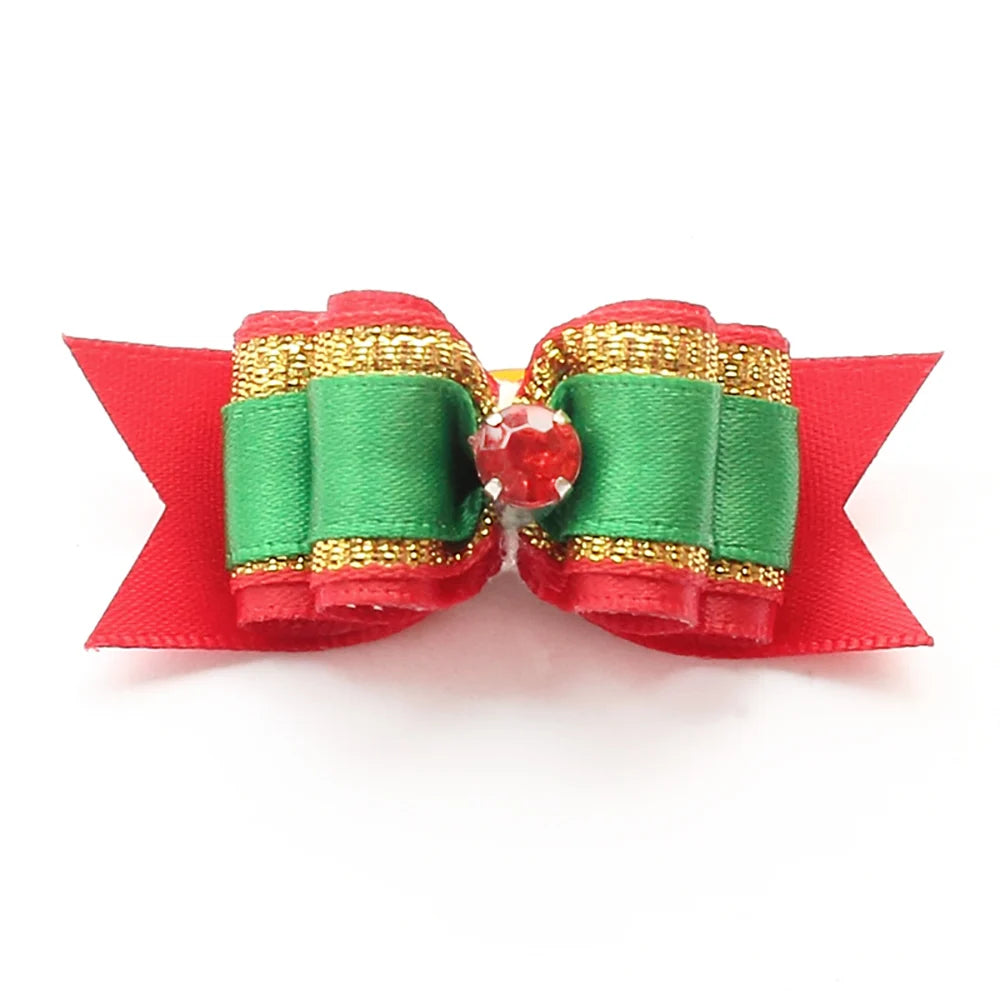 50pcs/lot Handmade Ribbon Festival Xmas Grooming Pets Ornaments Christmas Dog Bows  pet dog accessories
