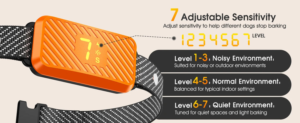 Dog Bark Collar for Large Medium Small Dogs, Smart Barking Collar, Rechargeable with 7-Level Sensitivity, 3 Beep & Vibration