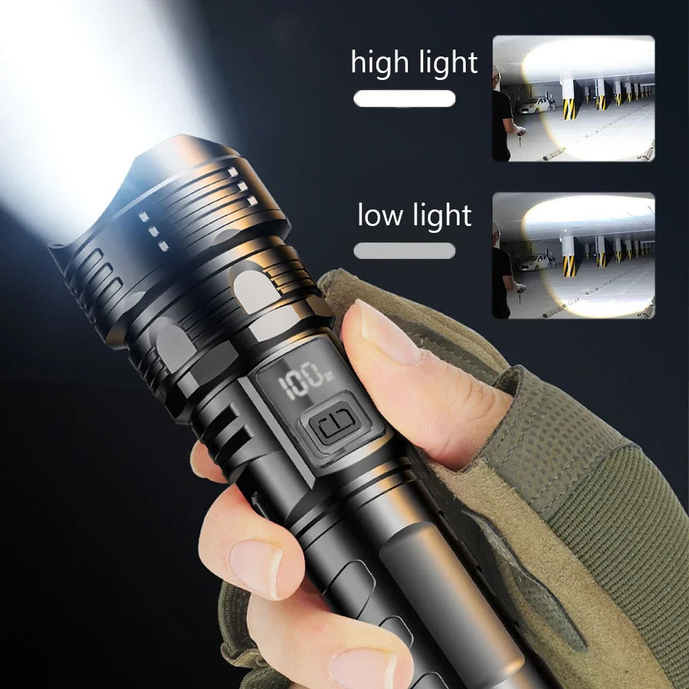 USB Rechargeable High Power LED Flashlight Super Bright Torch, Portable Hand Light for Camping, Hiking  Emergency Survival
