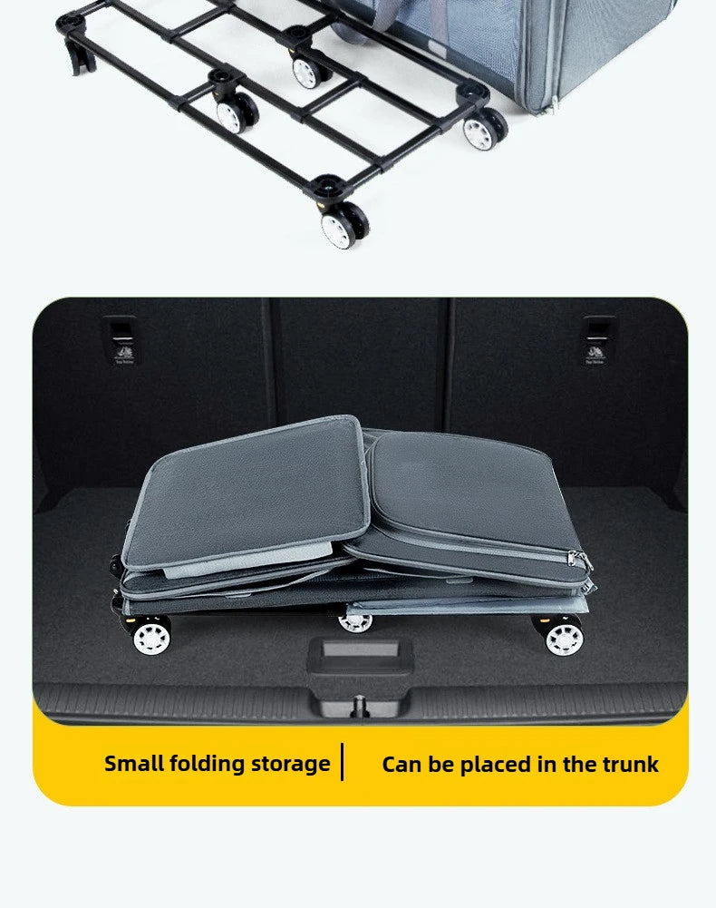 30kg Heavy-Duty Foldable Pet Carrier for Dogs/Cats - All-Terrain Trolley with Removable Wheels, Breathable XXL Travel Stroller