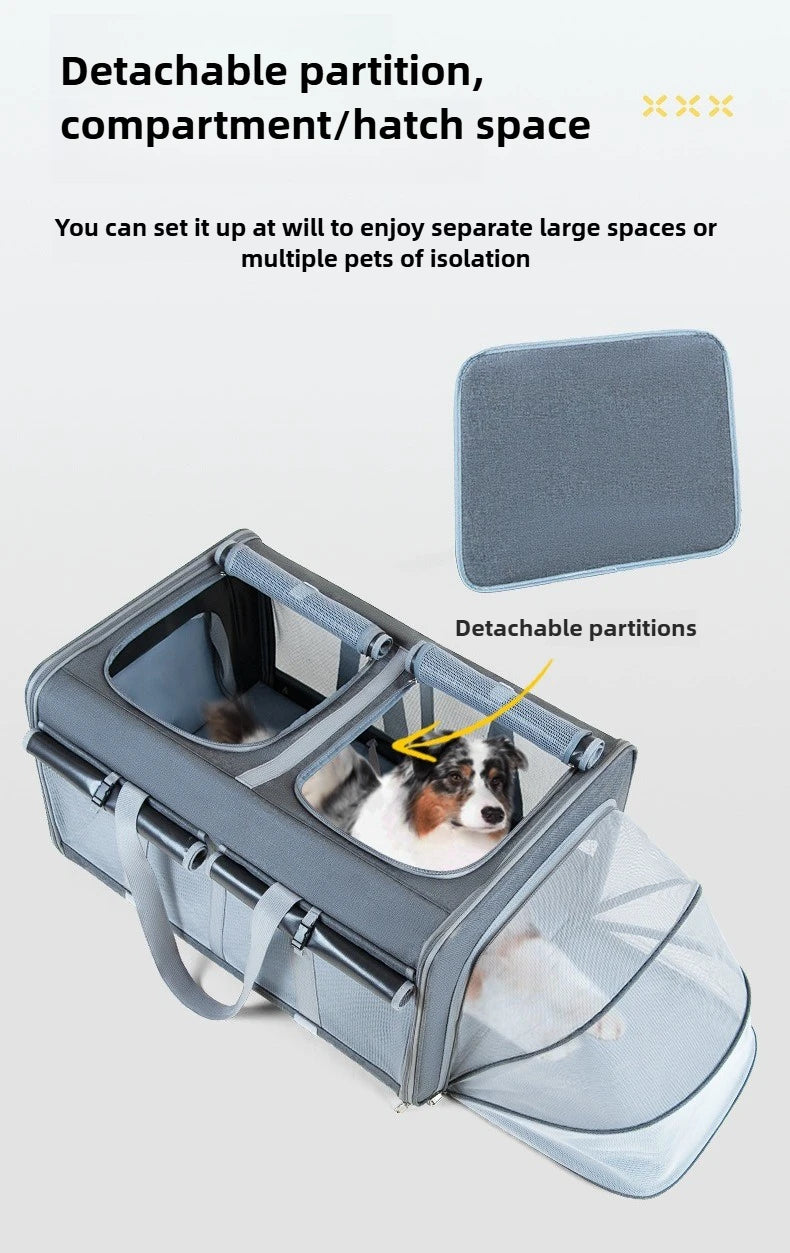 30kg Heavy-Duty Foldable Pet Carrier for Dogs/Cats - All-Terrain Trolley with Removable Wheels, Breathable XXL Travel Stroller