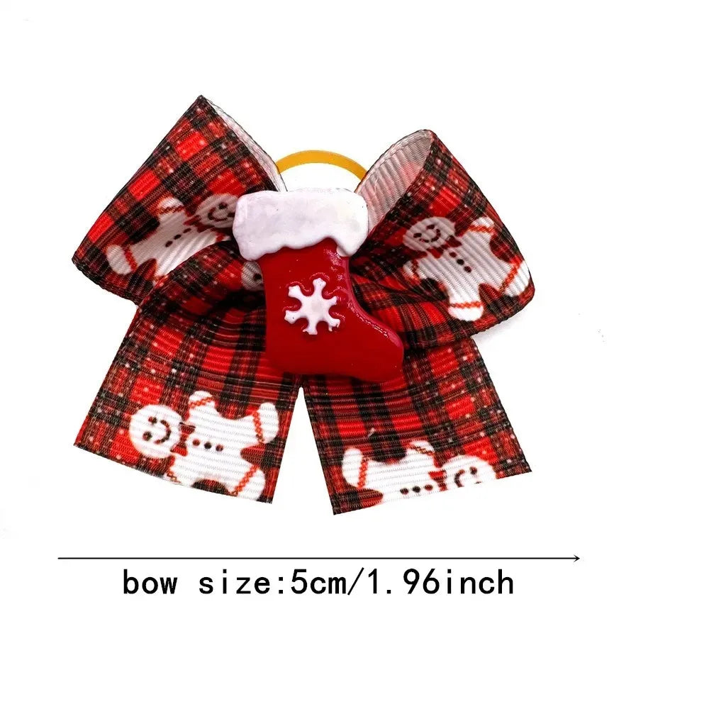 50 pcs Christmas Dog Hair Bows Rubber Bands Pet Small Dog Bow knot Dogs Bows for Dogs Grooming Pet Accessories for Small Dogs