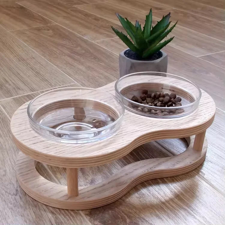Pet Supplies Elevated Feeding Water Food Non Spill Dog and Cat Bowls Feeders with Wooden Stand