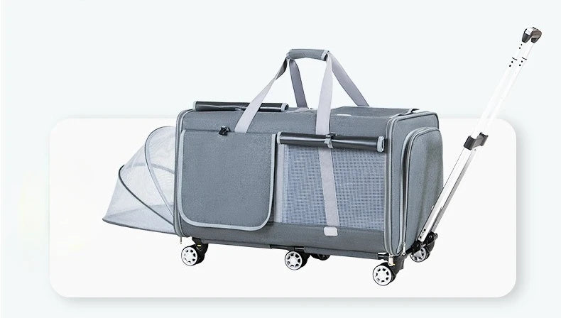 30kg Heavy-Duty Foldable Pet Carrier for Dogs/Cats - All-Terrain Trolley with Removable Wheels, Breathable XXL Travel Stroller