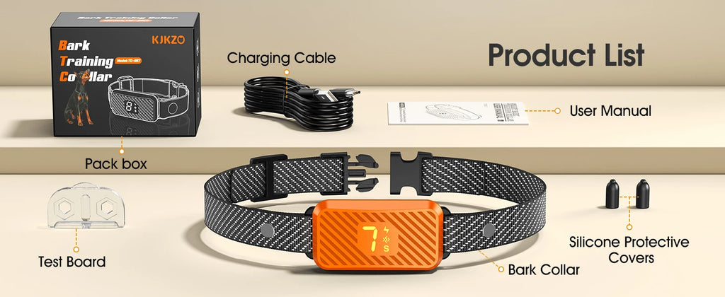 Dog Bark Collar for Large Medium Small Dogs, Smart Barking Collar, Rechargeable with 7-Level Sensitivity, 3 Beep & Vibration