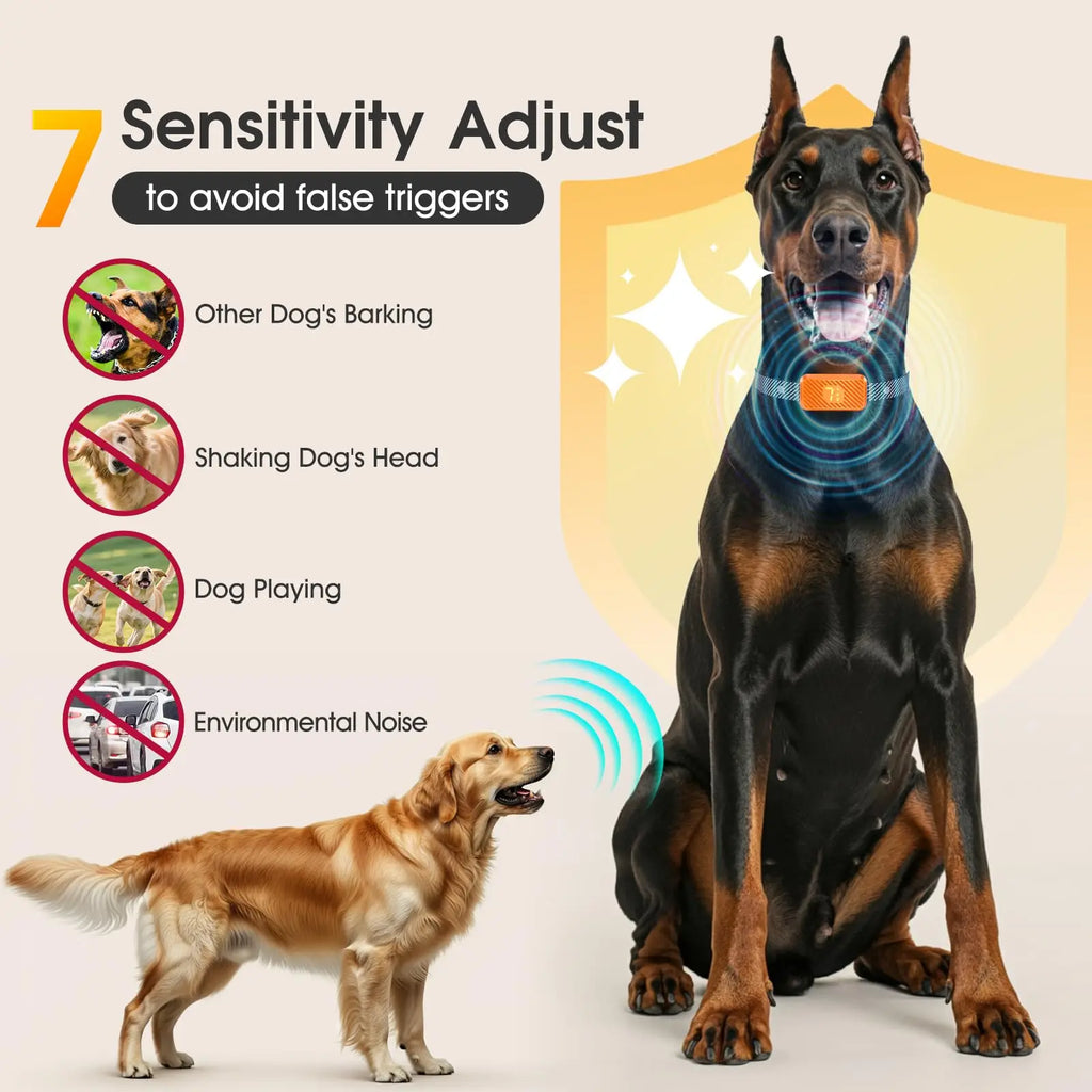 Dog Bark Collar for Large Medium Small Dogs, Smart Barking Collar, Rechargeable with 7-Level Sensitivity, 3 Beep & Vibration