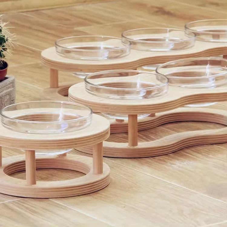 Pet Supplies Elevated Feeding Water Food Non Spill Dog and Cat Bowls Feeders with Wooden Stand