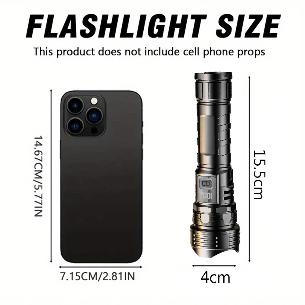 USB Rechargeable High Power LED Flashlight Super Bright Torch, Portable Hand Light for Camping, Hiking  Emergency Survival