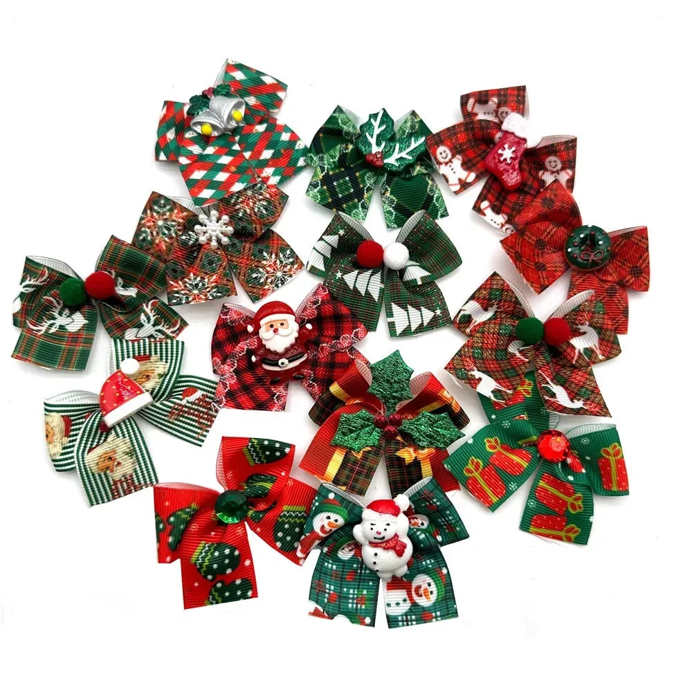 50 pcs Christmas Dog Hair Bows Rubber Bands Pet Small Dog Bow knot Dogs Bows for Dogs Grooming Pet Accessories for Small Dogs