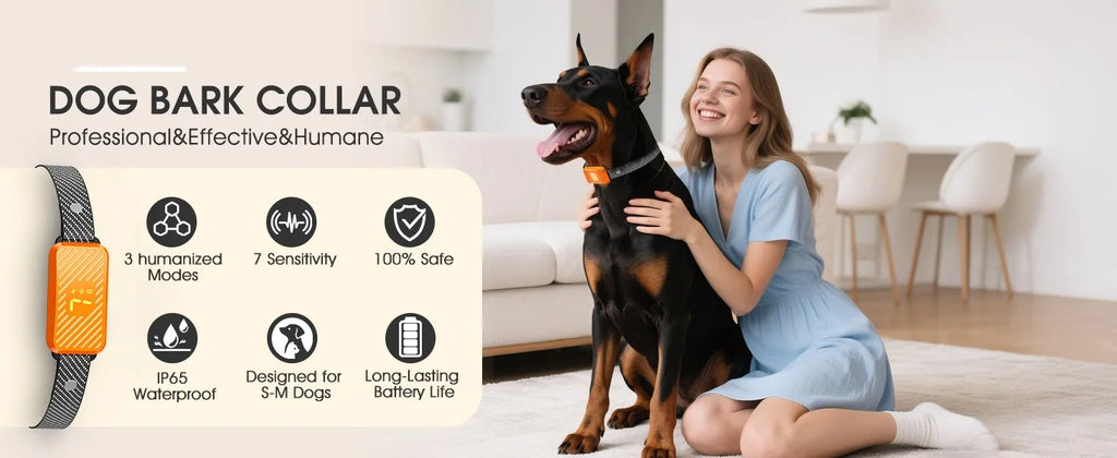 Dog Bark Collar for Large Medium Small Dogs, Smart Barking Collar, Rechargeable with 7-Level Sensitivity, 3 Beep & Vibration