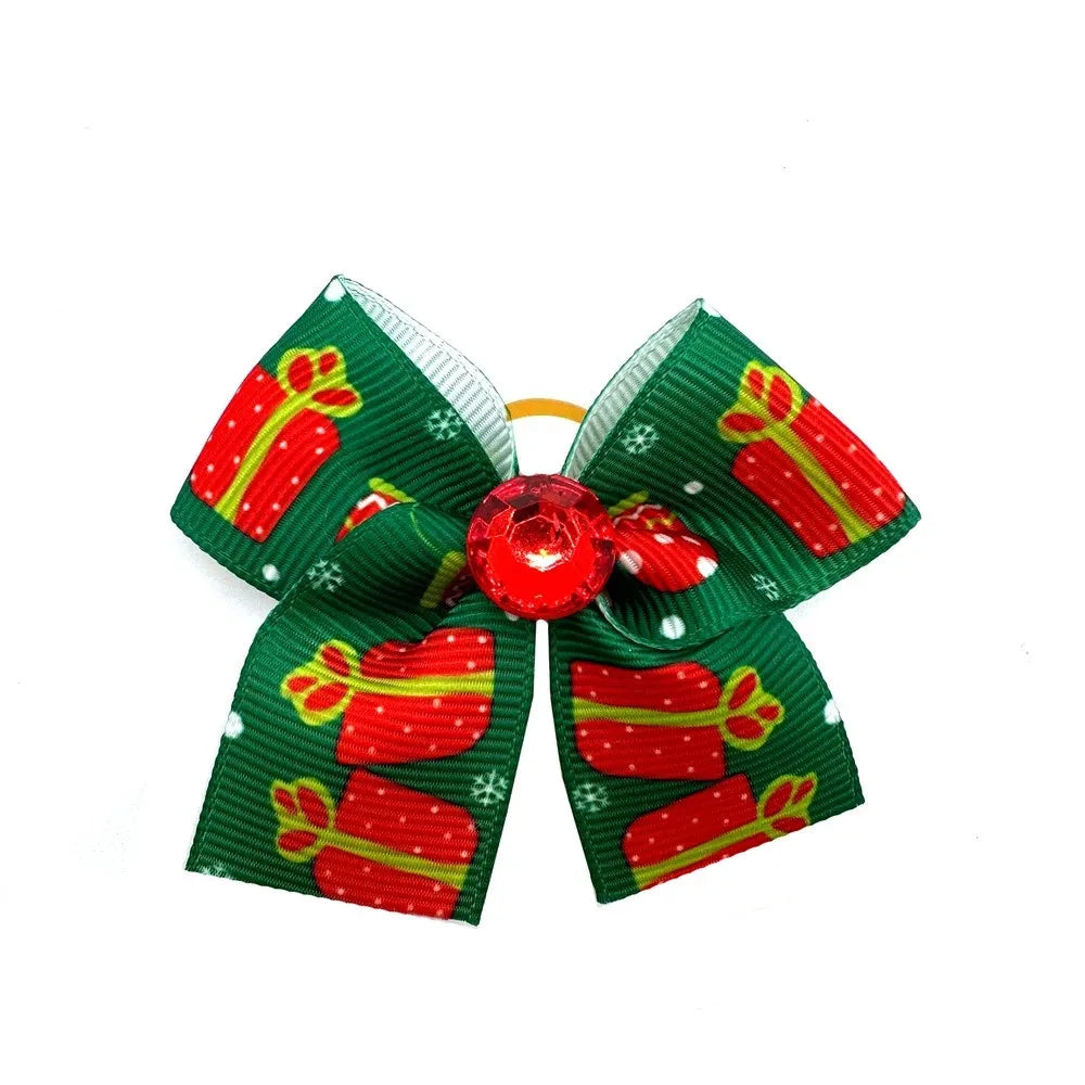 50 pcs Christmas Dog Hair Bows Rubber Bands Pet Small Dog Bow knot Dogs Bows for Dogs Grooming Pet Accessories for Small Dogs