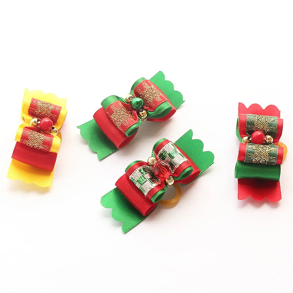 50pcs/lot Handmade Ribbon Festival Xmas Grooming Pets Ornaments Christmas Dog Bows  pet dog accessories