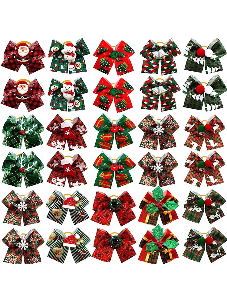 50 pcs Christmas Dog Hair Bows Rubber Bands Pet Small Dog Bow knot Dogs Bows for Dogs Grooming Pet Accessories for Small Dogs