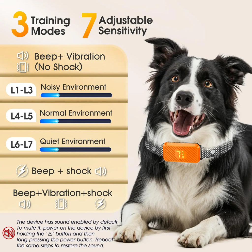 Dog Bark Collar for Large Medium Small Dogs, Smart Barking Collar, Rechargeable with 7-Level Sensitivity, 3 Beep & Vibration