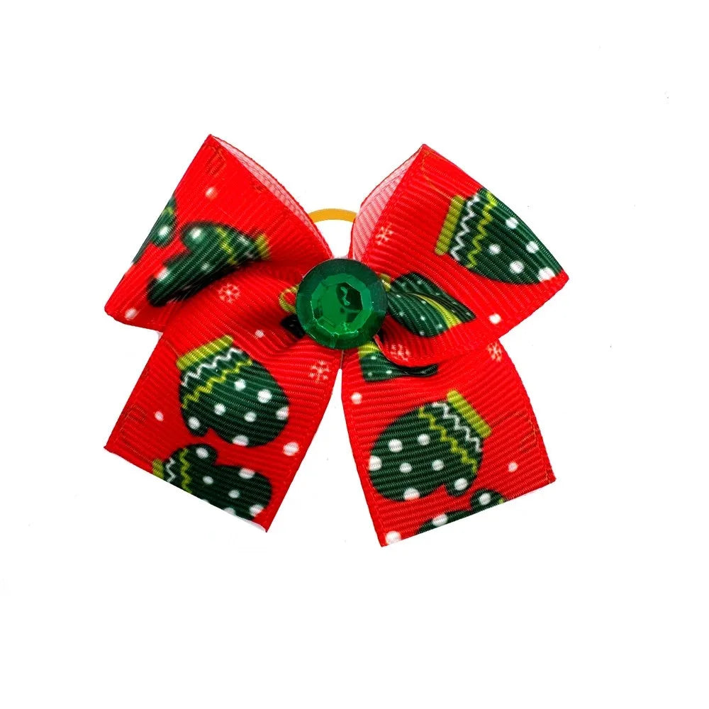 50 pcs Christmas Dog Hair Bows Rubber Bands Pet Small Dog Bow knot Dogs Bows for Dogs Grooming Pet Accessories for Small Dogs