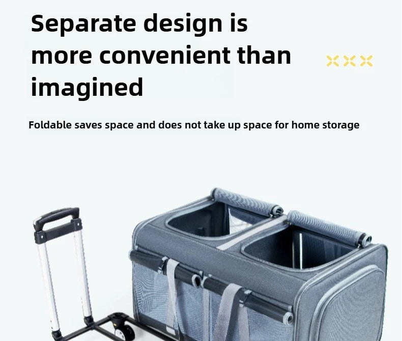 30kg Heavy-Duty Foldable Pet Carrier for Dogs/Cats - All-Terrain Trolley with Removable Wheels, Breathable XXL Travel Stroller