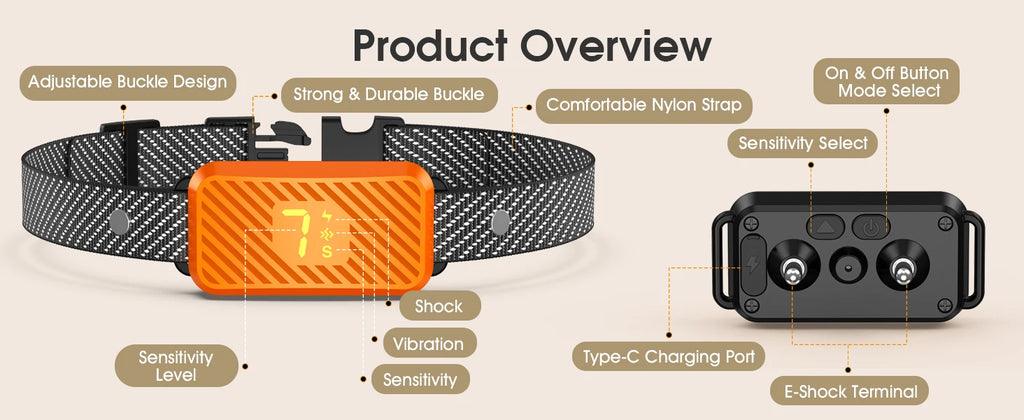 Dog Bark Collar for Large Medium Small Dogs, Smart Barking Collar, Rechargeable with 7-Level Sensitivity, 3 Beep & Vibration