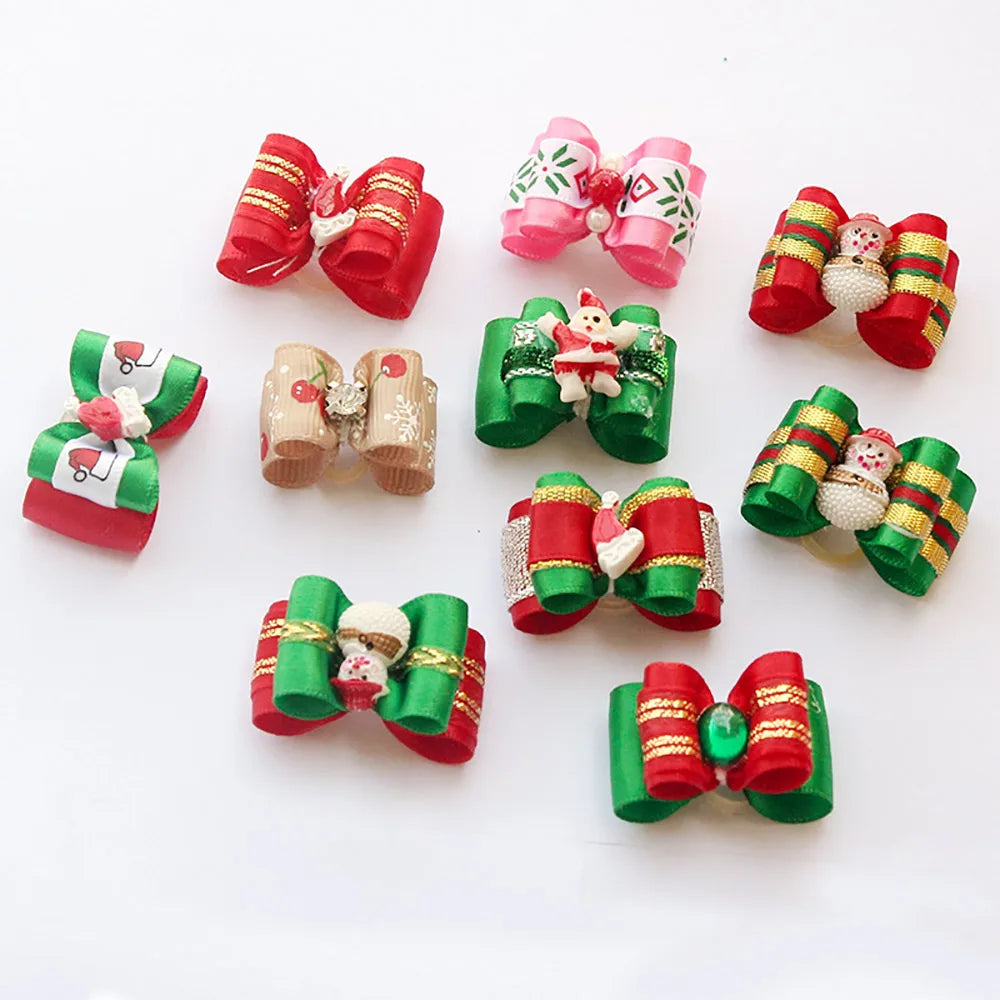 50pcs/lot Handmade Ribbon Festival Xmas Grooming Pets Ornaments Christmas Dog Bows  pet dog accessories